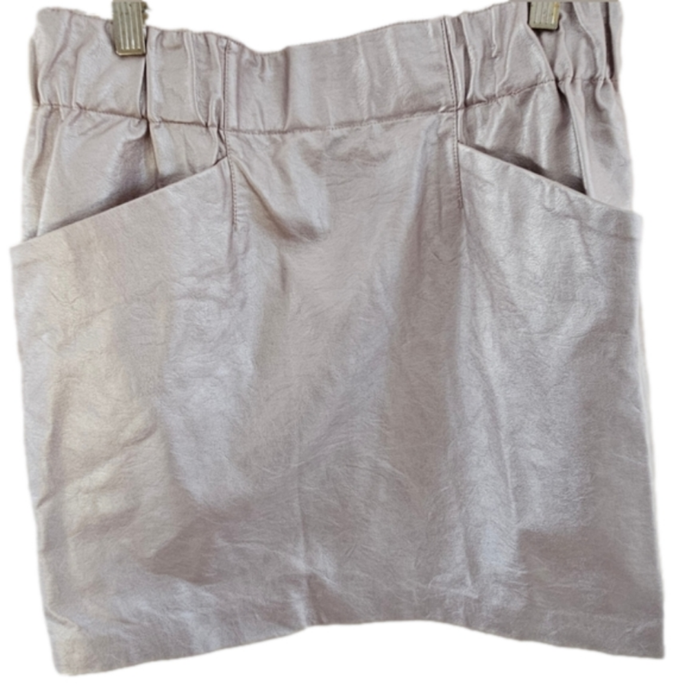 Zara Pink Vegan Faux Leather Elastic Waist Mini Skirt-Size Medium